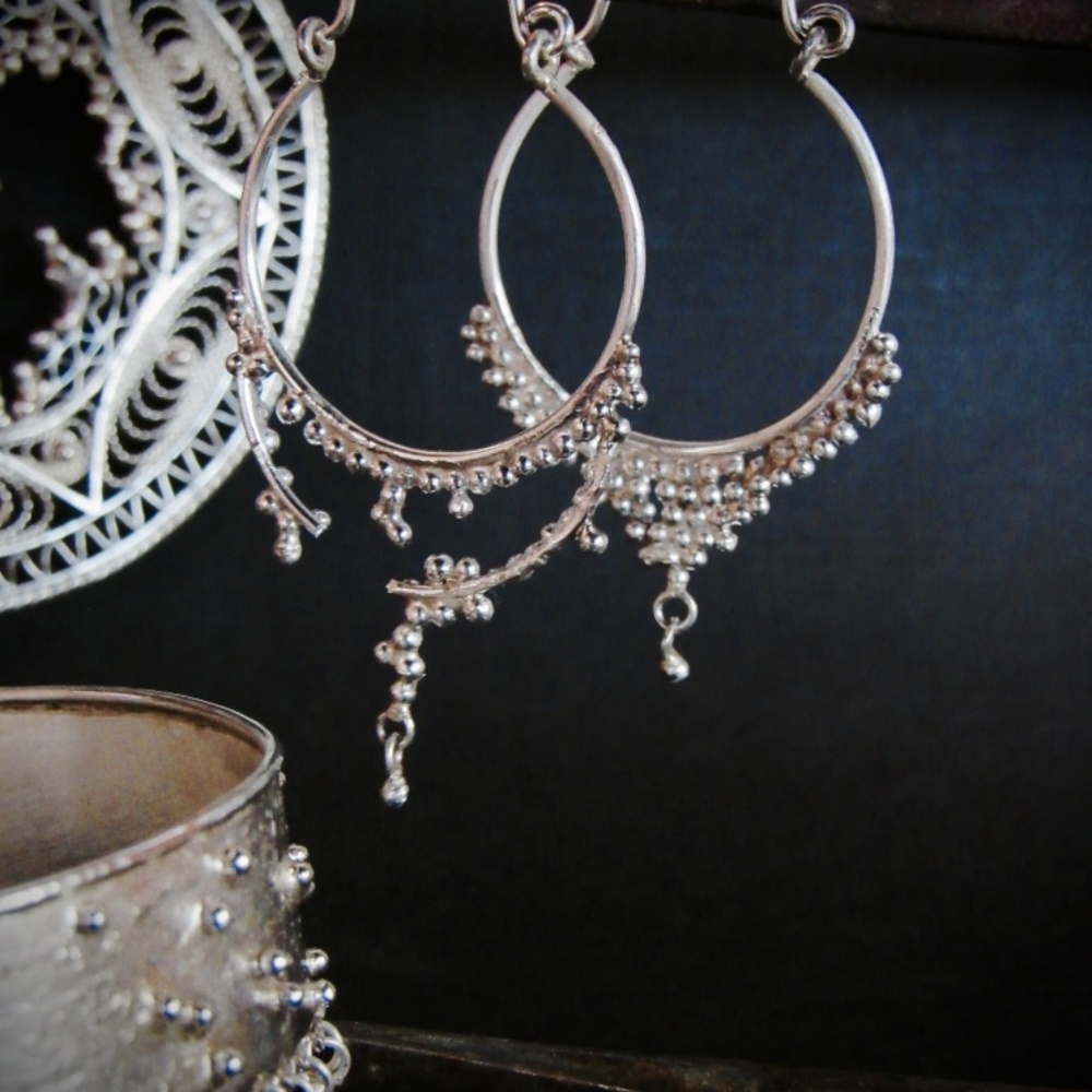 Asymmetric Sterling Silver Filigree Earrings | Handmade Dangle Drop